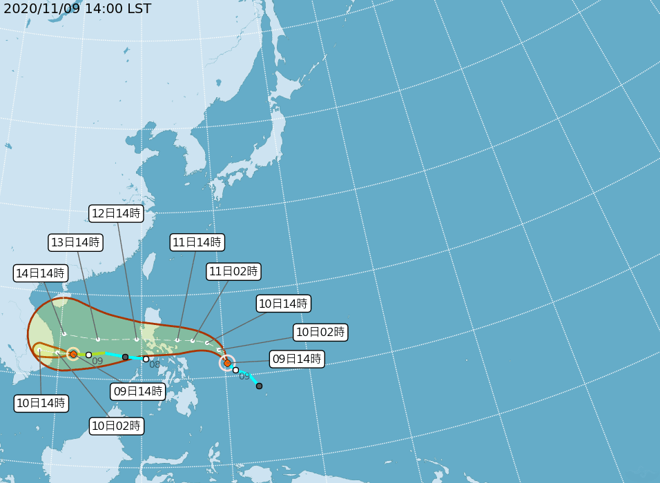氣象局指出,今日「艾陶」與「梵高」兩個颱風接力生成。(翻攝自中央氣象局)