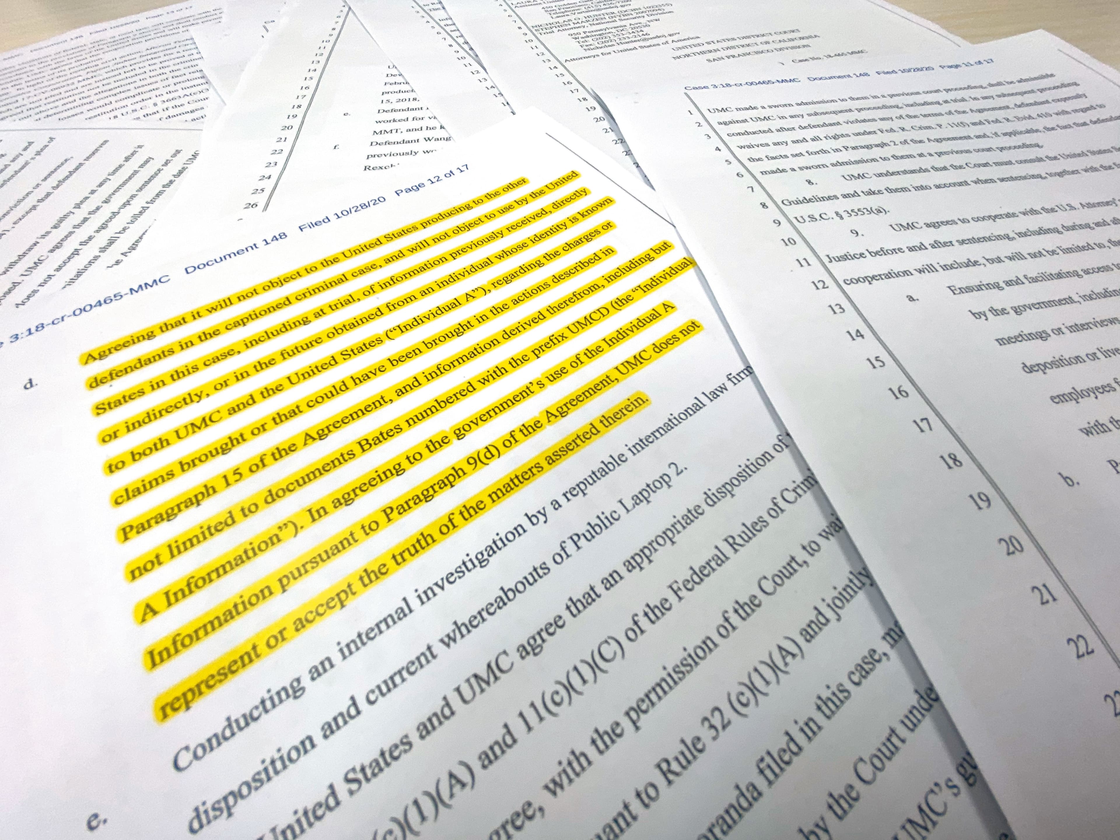 美國司法部與聯電和解判決書中，提到聯電要確保現任跟離職員工與協力商必須配合美國司法部去作證，並要提供所有資料、文件。