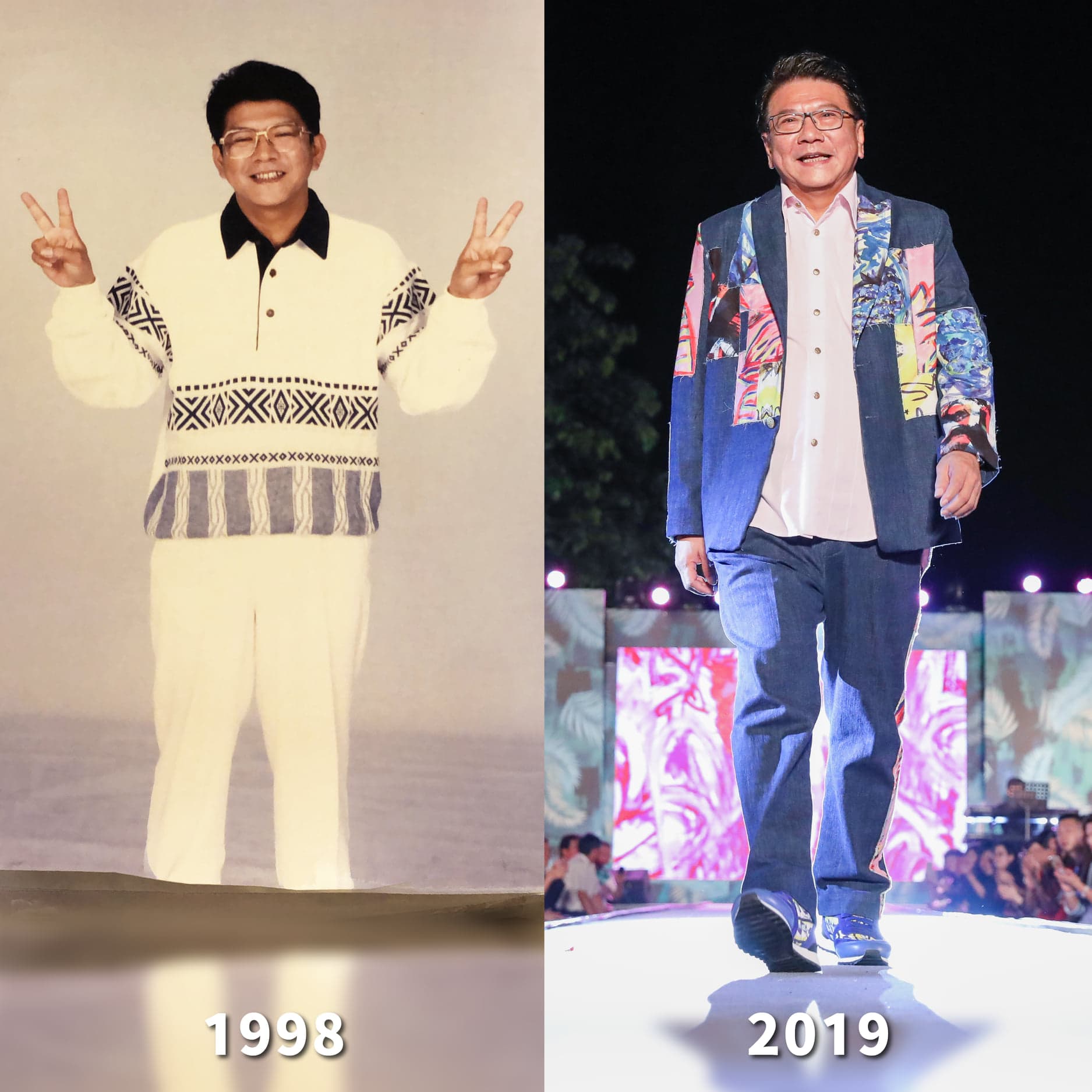 屏東縣長潘孟安也跟上風潮貼出對比圖，笑稱「22年好像沒變，跟往事乾杯！」。（翻攝自潘孟安臉書）