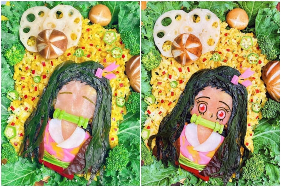 馮媛甄做的「禰豆子便當」，色彩及造型還原度都相當高。（翻攝自馮媛甄IG）