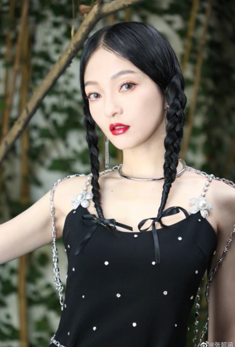 張韶涵將一頭烏黑秀髮綁成雙辮子，十分俏皮。（翻攝自張韶涵微博）