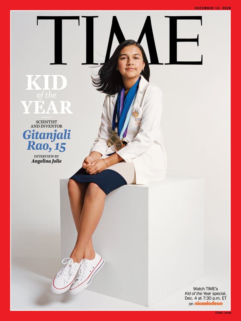 時代雜誌年度風雲兒童，為美國科羅拉多州的15歲發明家少女拉歐（Gitanjali Rao）。（翻攝TIME.com）