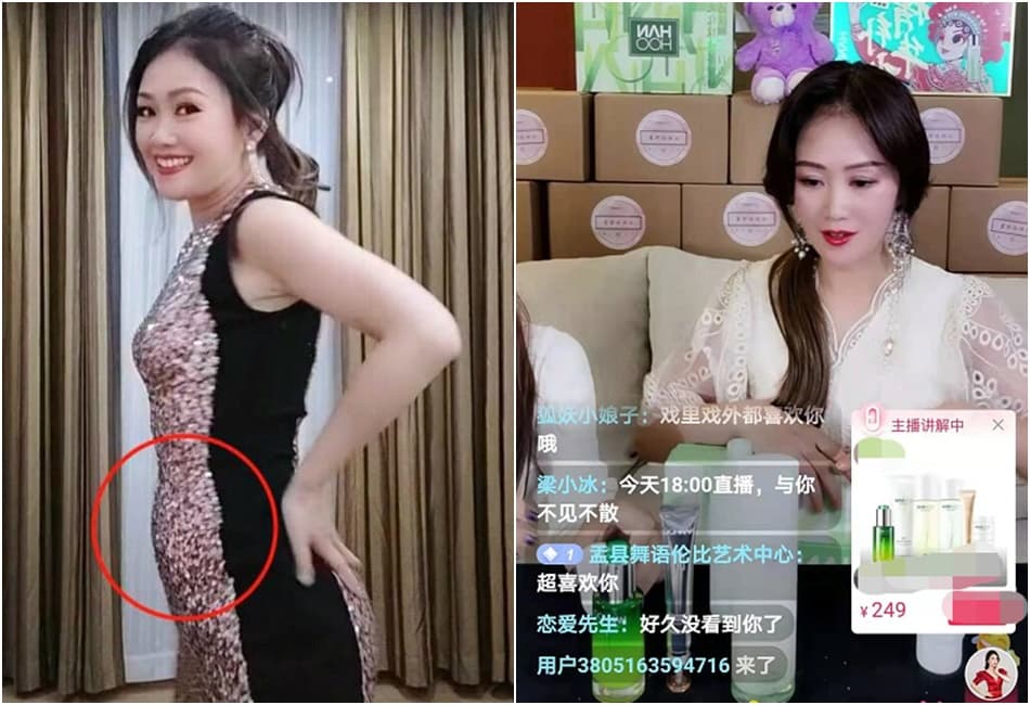 梁小冰為生計當網紅直播賣力帶貨，但卻被發現小腹微凸且觀看人數慘淡。（翻攝微博）