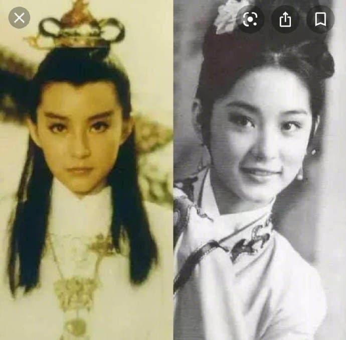 林青霞曾分享出年輕時扮演賈寶玉（左圖）及林黛玉（右圖）的古裝扮相。（翻攝林青霞微博）