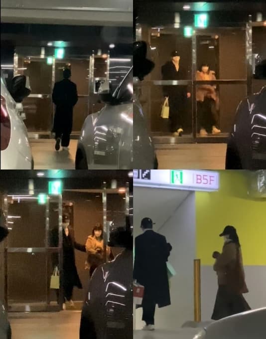 太妍（棕衣者）與RAVI（黑大衣者）在耶誕節約會被拍，但女方公司否認戀情。（翻攝自 《JOYNEWS24》 ）