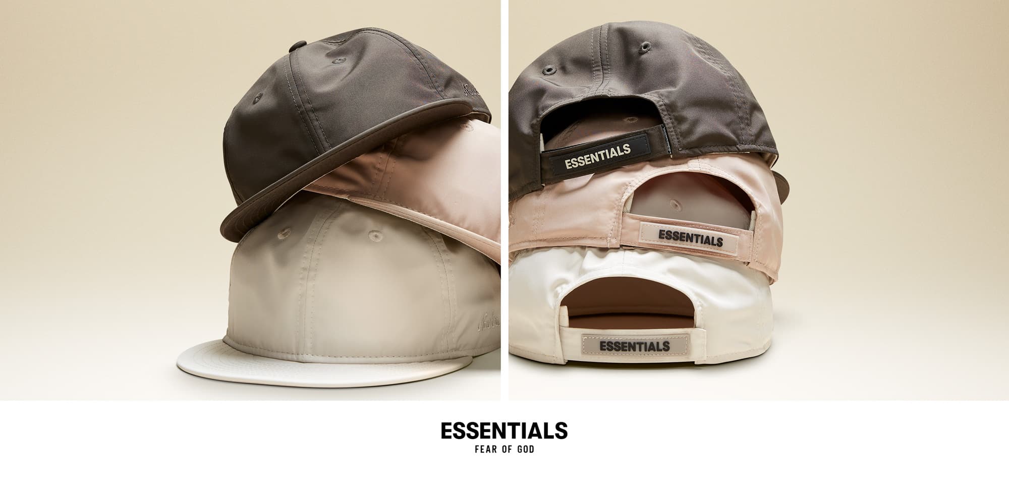New Era X Fear of God Retro Crown 9FIFTY系列帽款走莫蘭迪色調，共有白色、淺咖啡色及深咖啡色三種顏色。各NT$1,980（星裕國際提供）