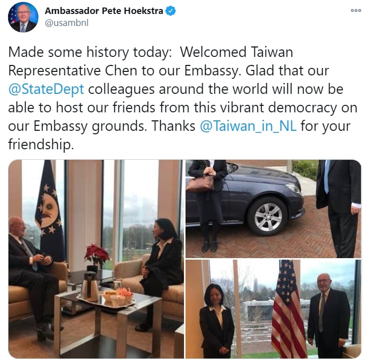 霍克斯特拉表示，與台灣代表見面創造了新的歷史。（翻攝自@usambnl）