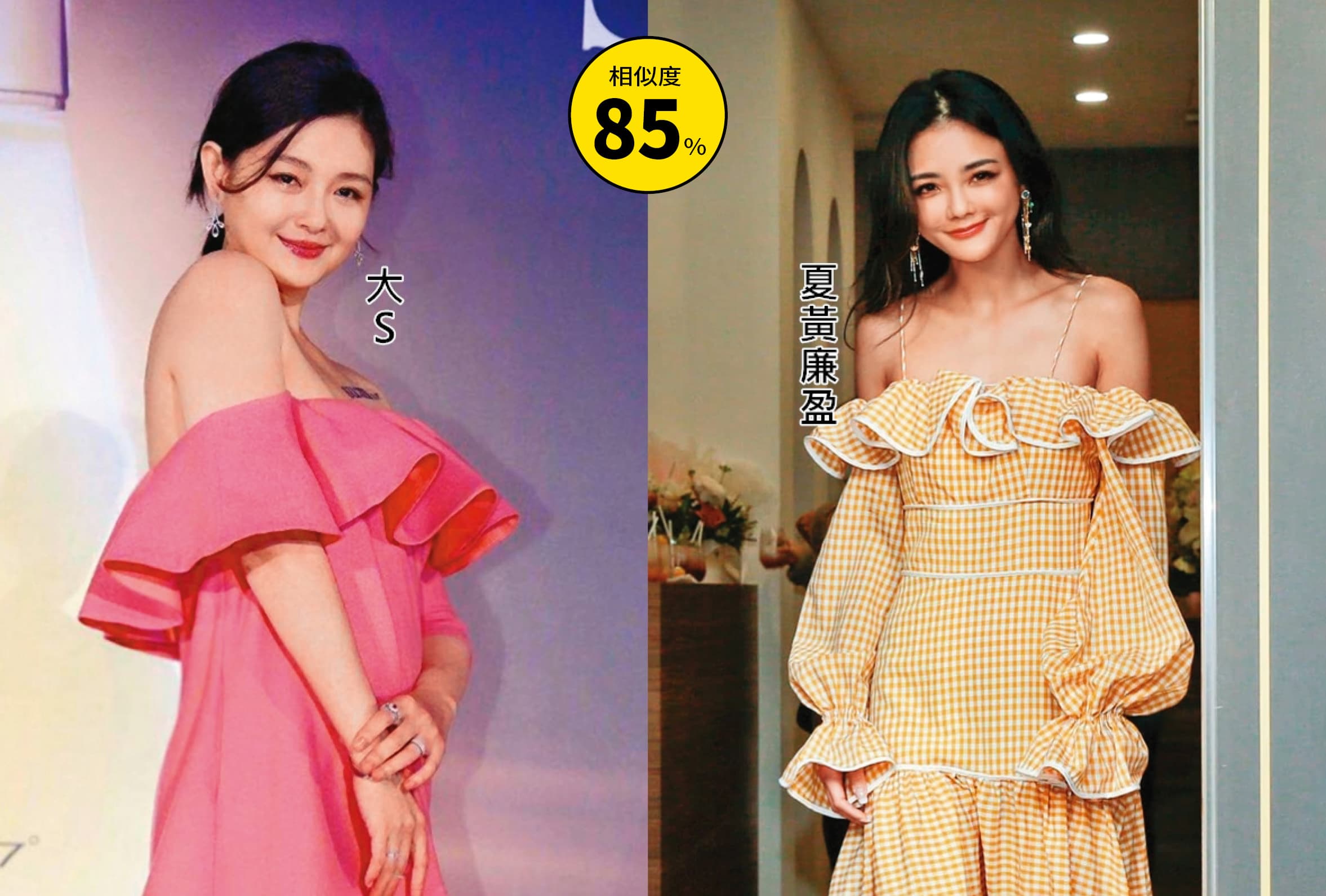 小編戇目！（自掌嘴）名媛夏黃廉盈、大S傻傻分不清，兩人顏值、身材都很像吧！（左圖翻攝自大S臉書）