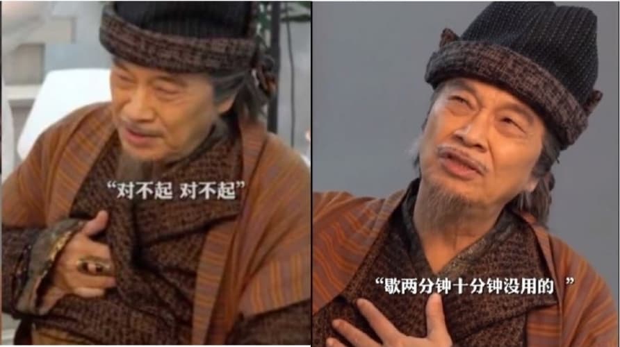 由於擔心影響到拍攝進度，吳孟達在休息時不斷對工作人員道歉。（翻攝自好片場微博）