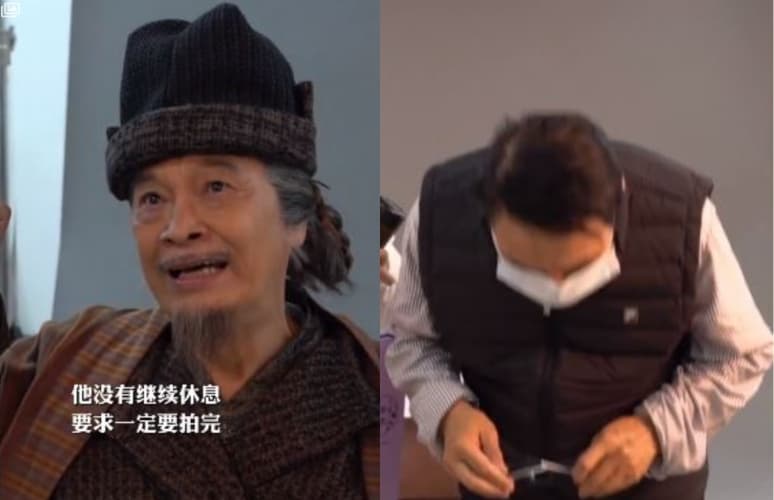 結束電影海報的拍攝後，吳孟達再次向現場人員鞠躬致歉。（翻攝自好片場微博）
