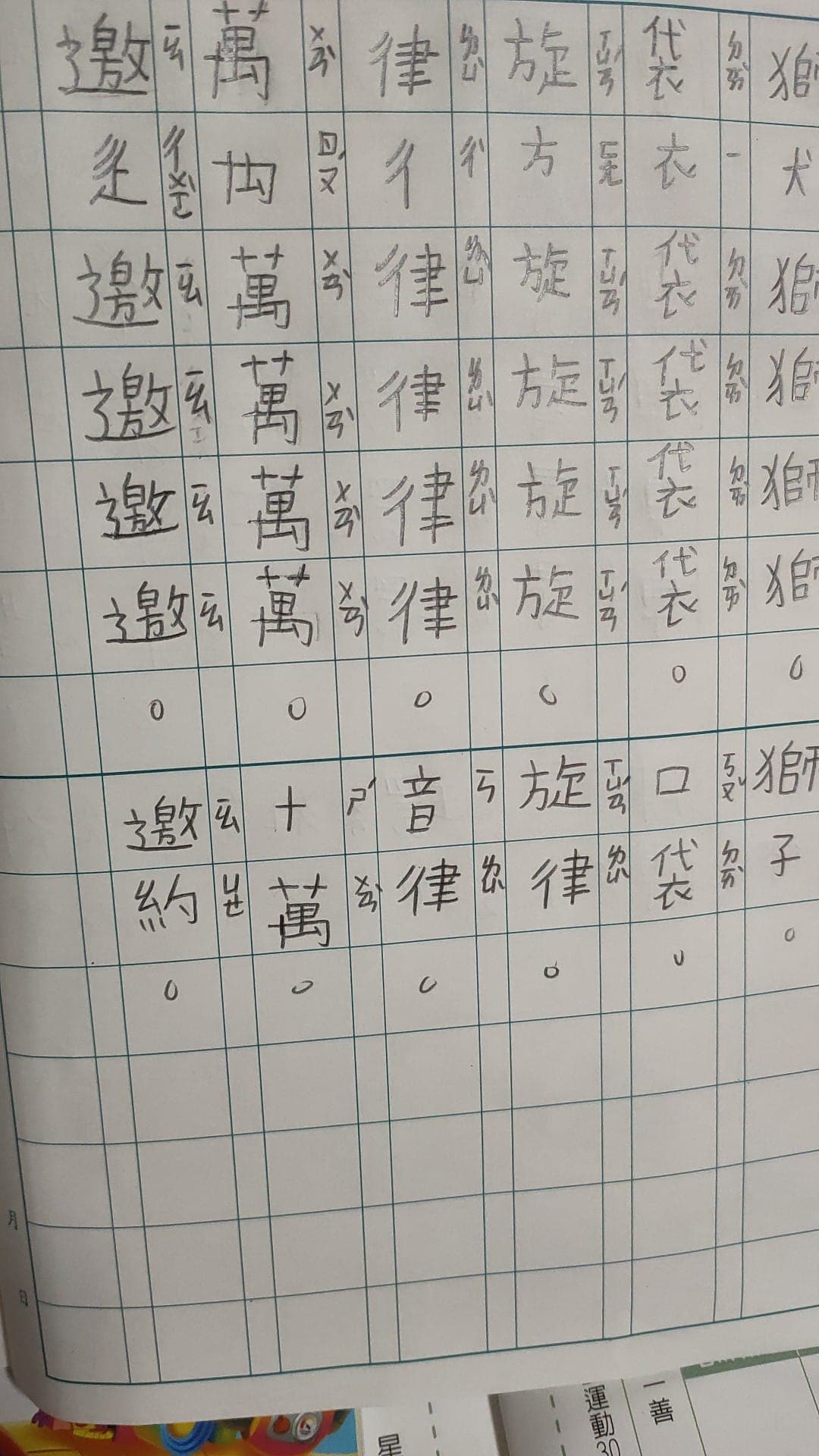 小學生的作業出現「萬」的部首是「禸」（ㄖㄡˊ）部，讓家長疑惑以為小朋友寫錯了。（翻攝自爆廢1公社）