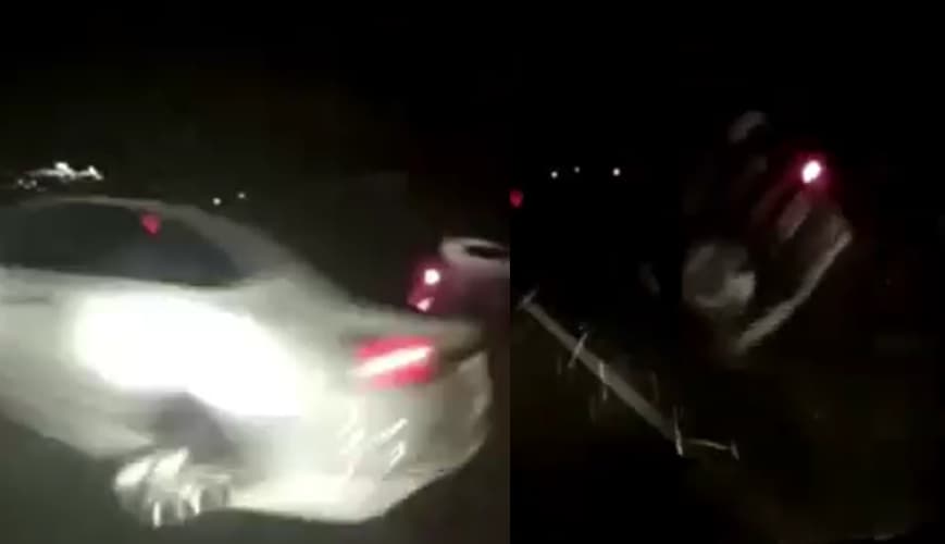 肇事的白車在擦撞前輛車後，隨即撞擊護欄。（翻攝自臉書社團「台中踢爆網」）