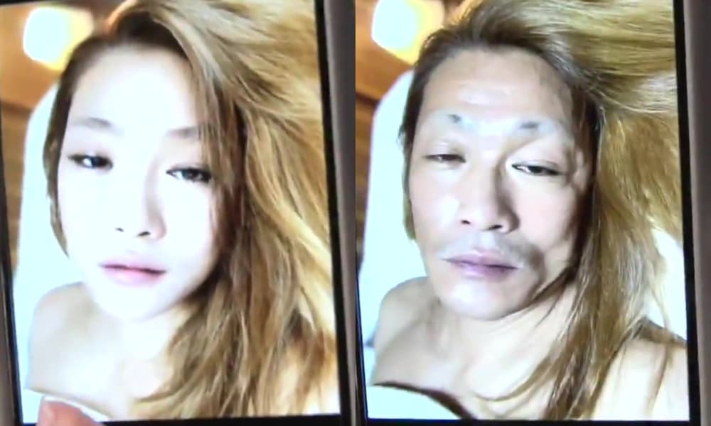 現代修圖軟體之強大，甚至連大叔都能「性轉」成美少女。（翻攝自推特）