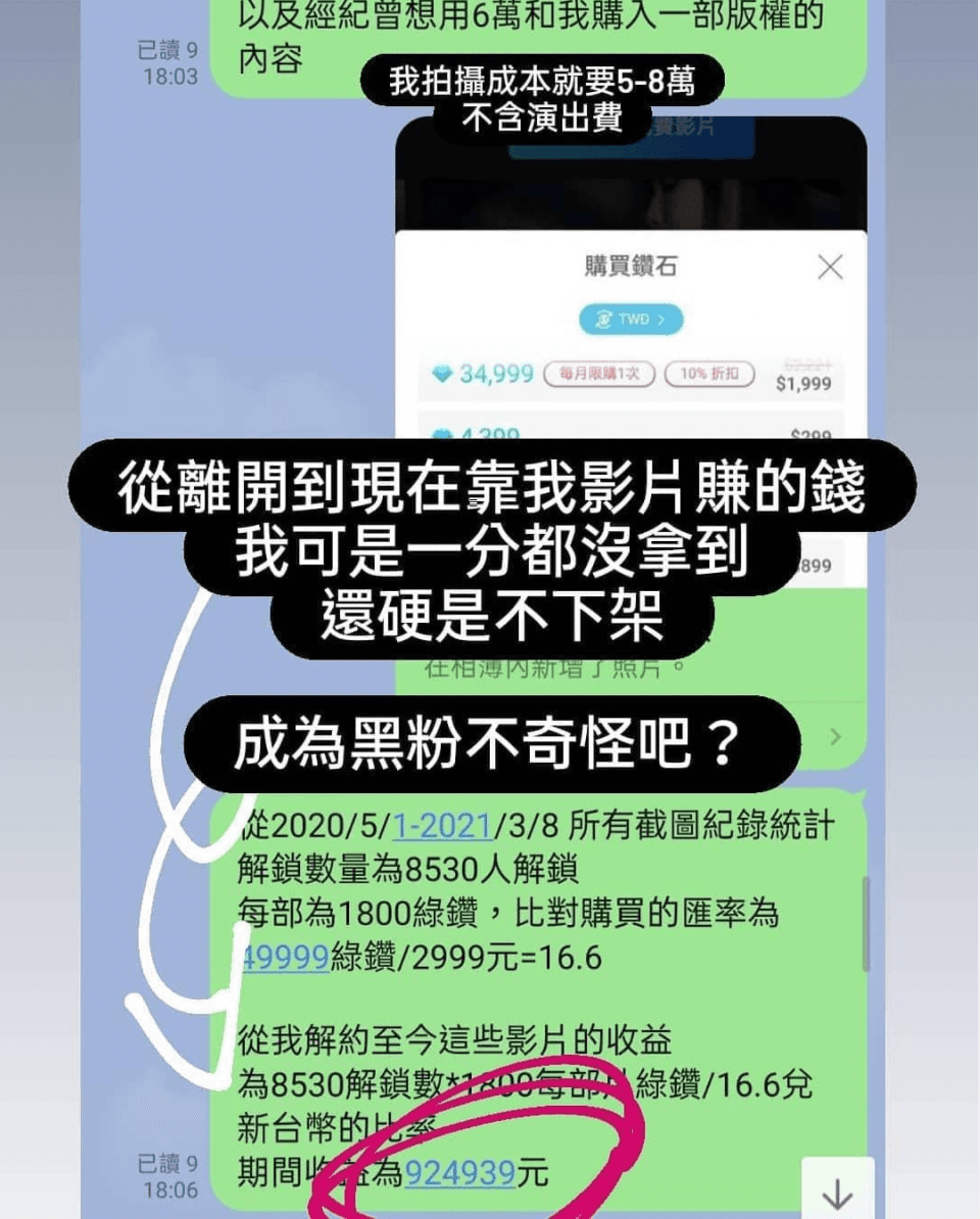 吳夢夢貼出對話截圖，指SWAG平台沒付給她應得的酬勞。（翻攝自吳夢夢IG）