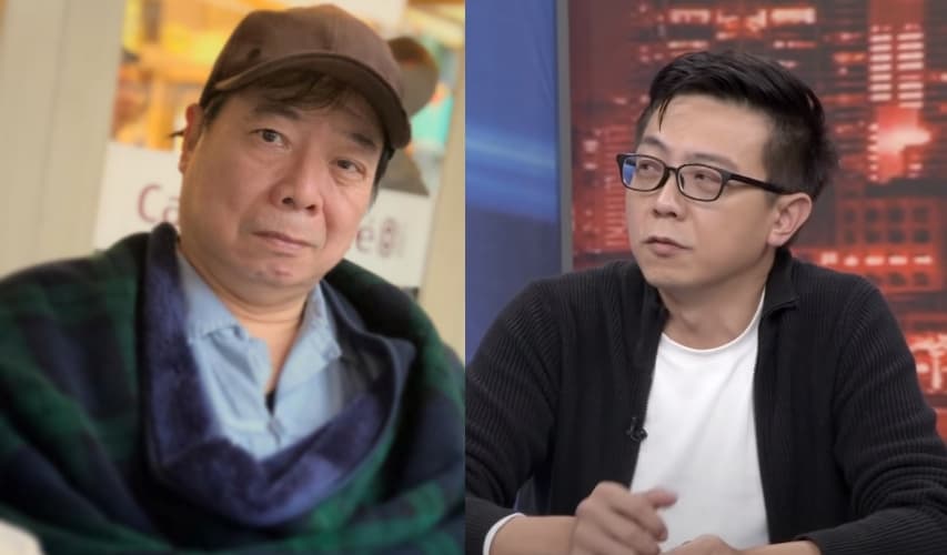 廖錦德（右）透露，父親廖峻（左）的身體狀況不適合再拍新戲。（翻攝自廖峻／錦德臉書、節目《新聞挖挖哇》YouTube）