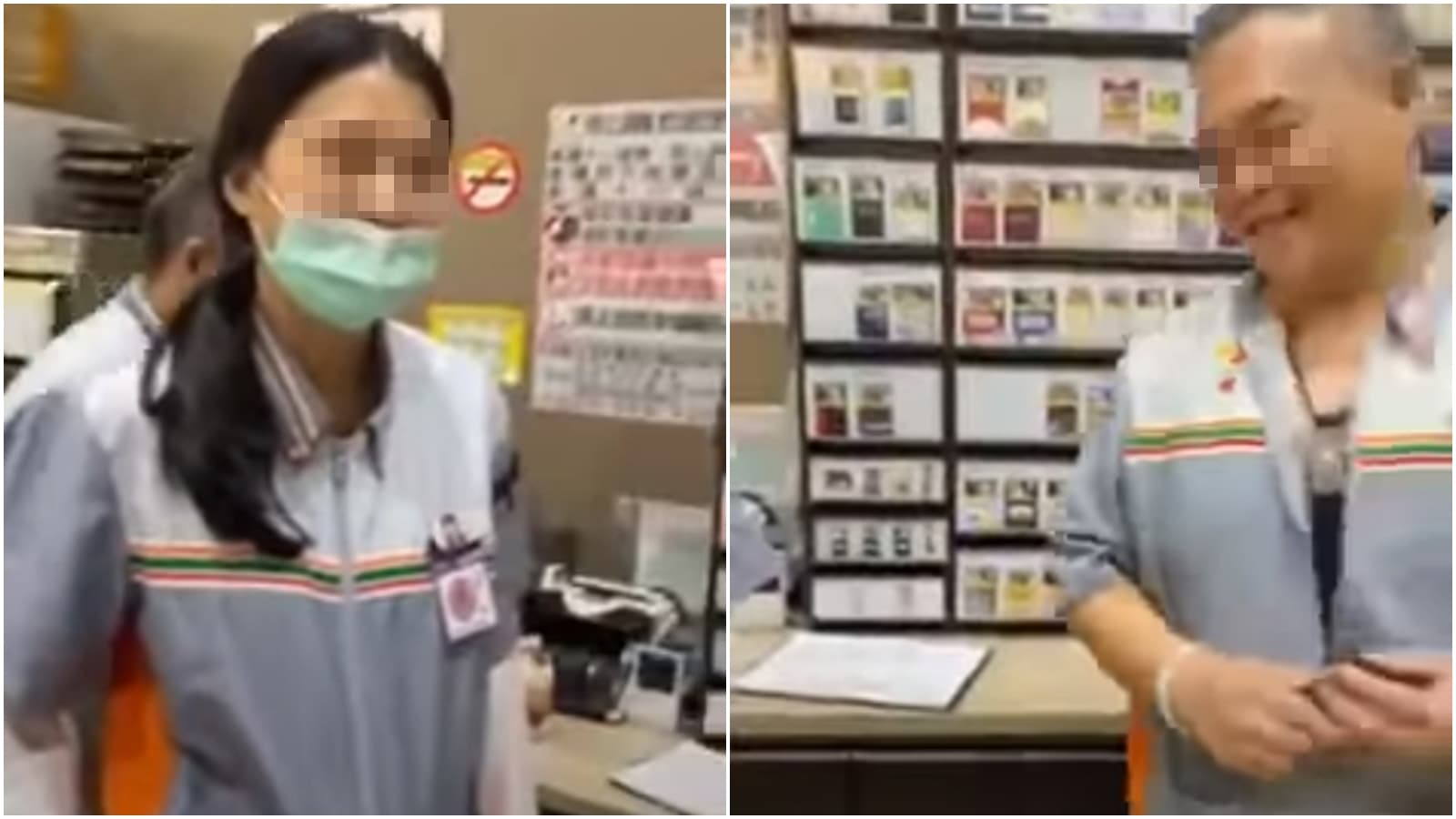 吳女事後頻頻向大夜班店員抱怨，主張自己的消費者權益，影片中可見兩名店員無奈之意表露無疑。（翻攝自YouTube頻道）