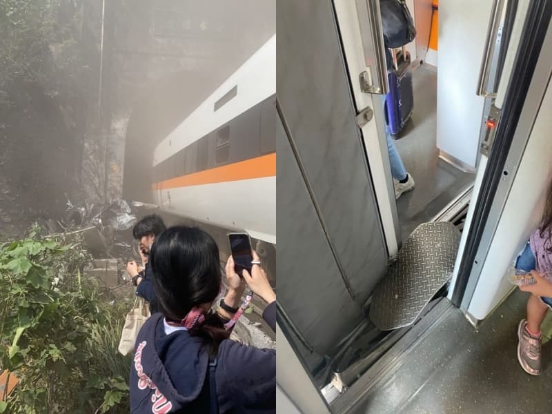事故列車卡在隧道內，車身也有嚴重損傷。（翻攝自Dcard）