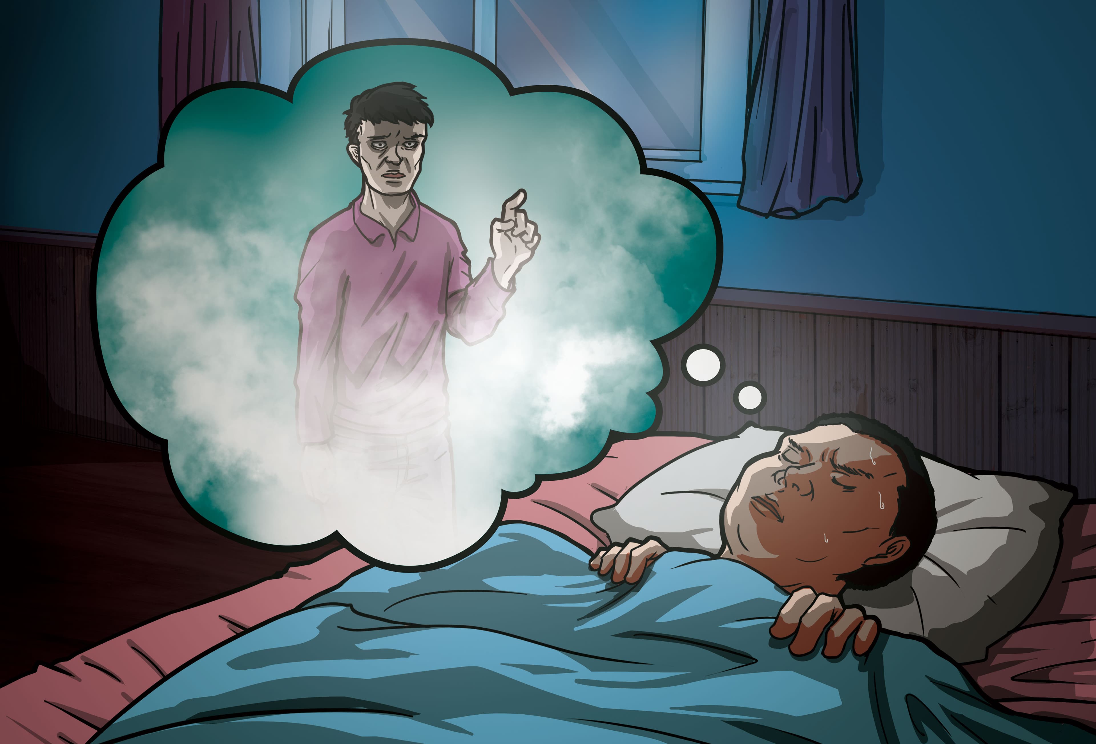 刑警賴義芳在慈玄寺的廂房睡覺，結果夢到死者向他申冤。