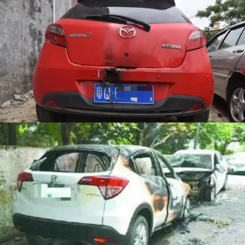 這名10歲男童看到電視上車子爆炸的場面覺得十分刺激，因而燒了3台車子，甚至還承認早就有放火經驗。（翻攝自環球網、新浪網）