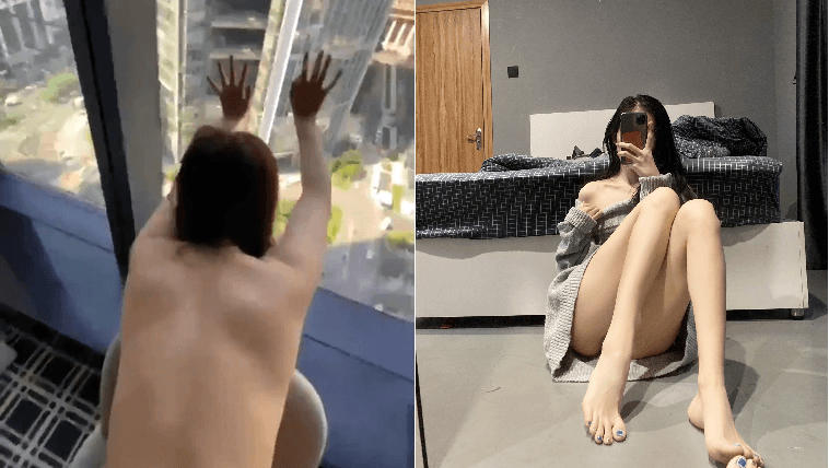 近日在私密群組內流傳的「外流影片」，疑似是女主角本人放出。（翻攝自當事人推特）
