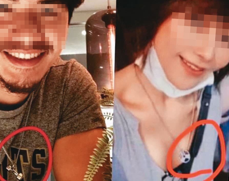 何姓教練（左）與連鎖SPA會館千金H女（右）關係曖昧，曾不約而同秀出啞鈴與槓片的情侶對鍊。（讀者提供）