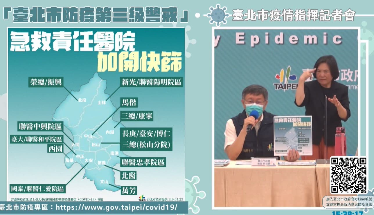 柯文哲下令20家醫院設快篩站，並宣布北市明起餐飲業全面禁內。（翻攝自柯文哲臉書）