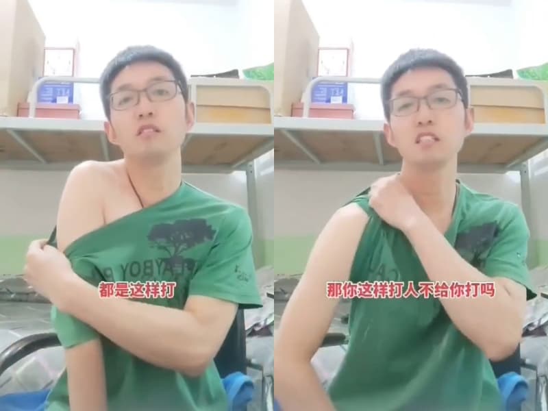 一名網友便拍片諷刺「捲起袖子就不會幫你打疫苗嗎？」（翻攝自微博）