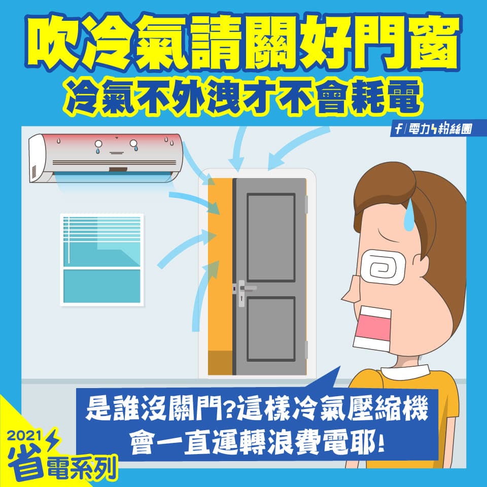「電力粉絲團」分享吹冷氣時，關好門窗其實就是節能的最基礎撇步。（翻攝自電力粉絲團臉書）