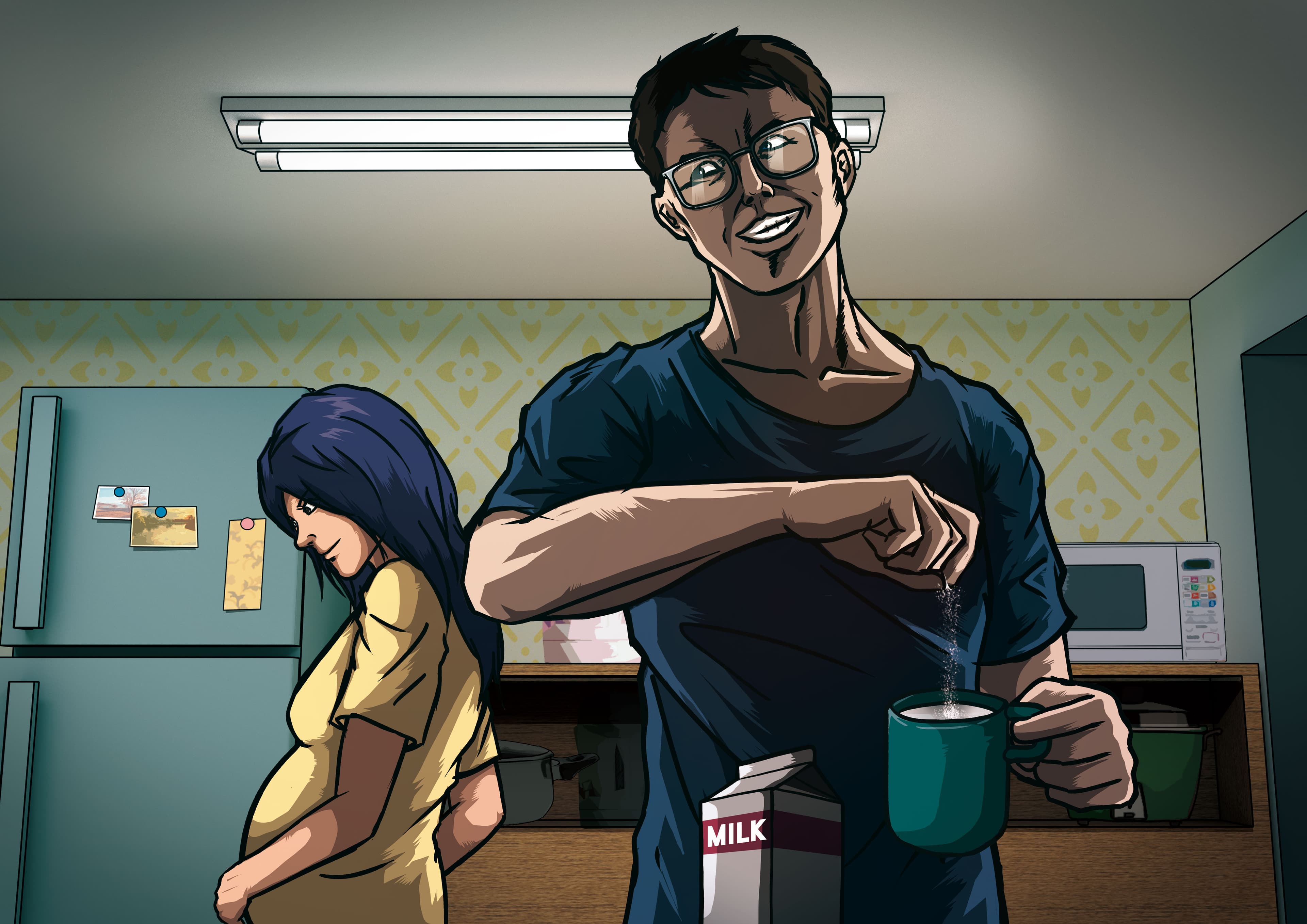林男將摻有安眠藥的牛奶讓妻子喝下，等妻子昏迷，便展開犯案計畫。