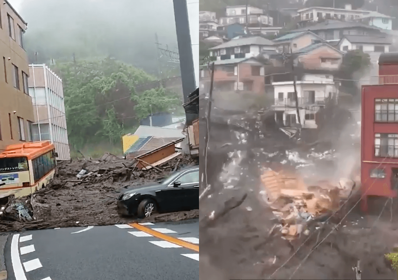 日本靜岡縣熱海市3日發生嚴重土石流。（翻攝自推特）