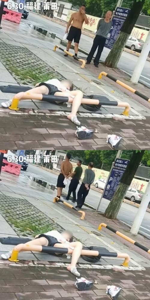 雖然有2位大叔經過，但怕出手相救以後遭誤會，最終選擇直接走人。（翻攝自《中國報》）