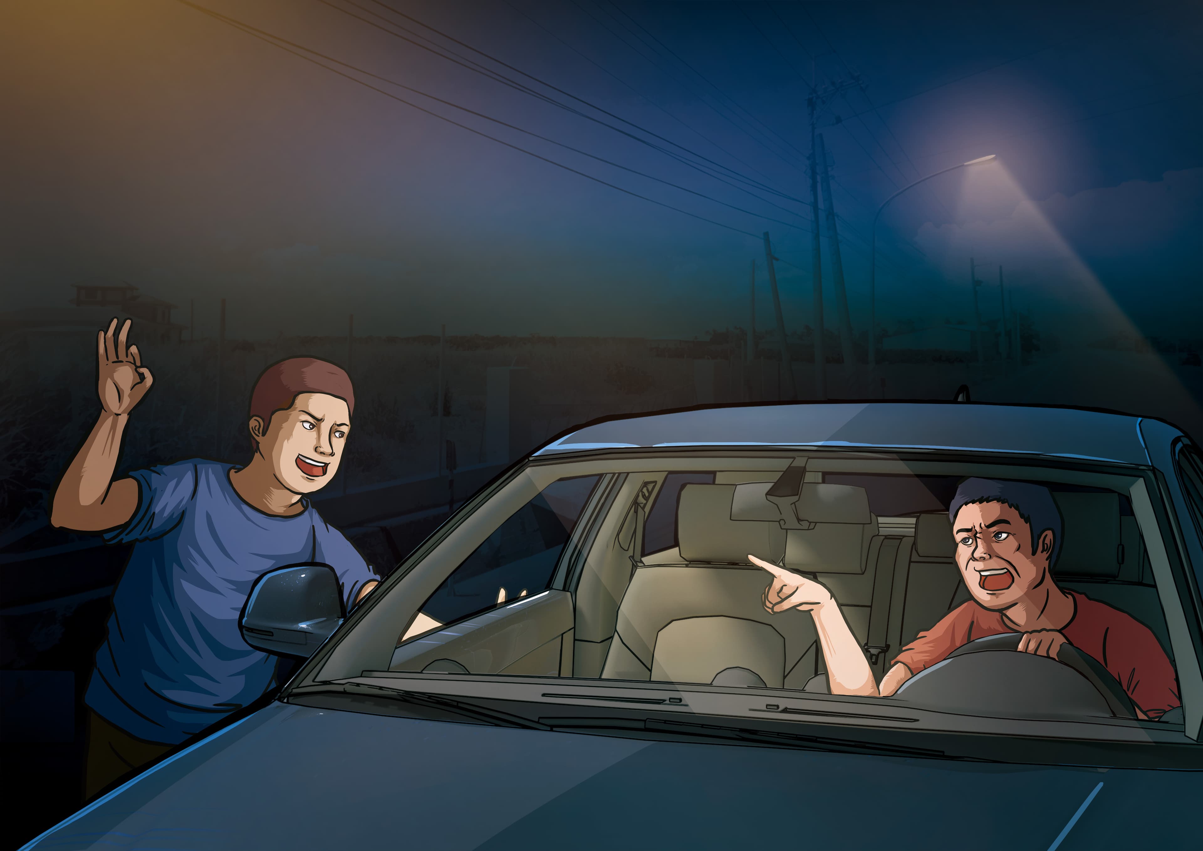 林健郡（左）駕駛休旅車趕到車禍現場，再讓肇事的父親林豐德（右）開走逃逸。