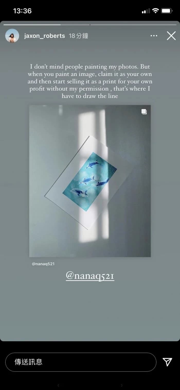 澳洲攝影師羅伯特發文標記NanaQ。（翻攝自jaxon_roberts IG）