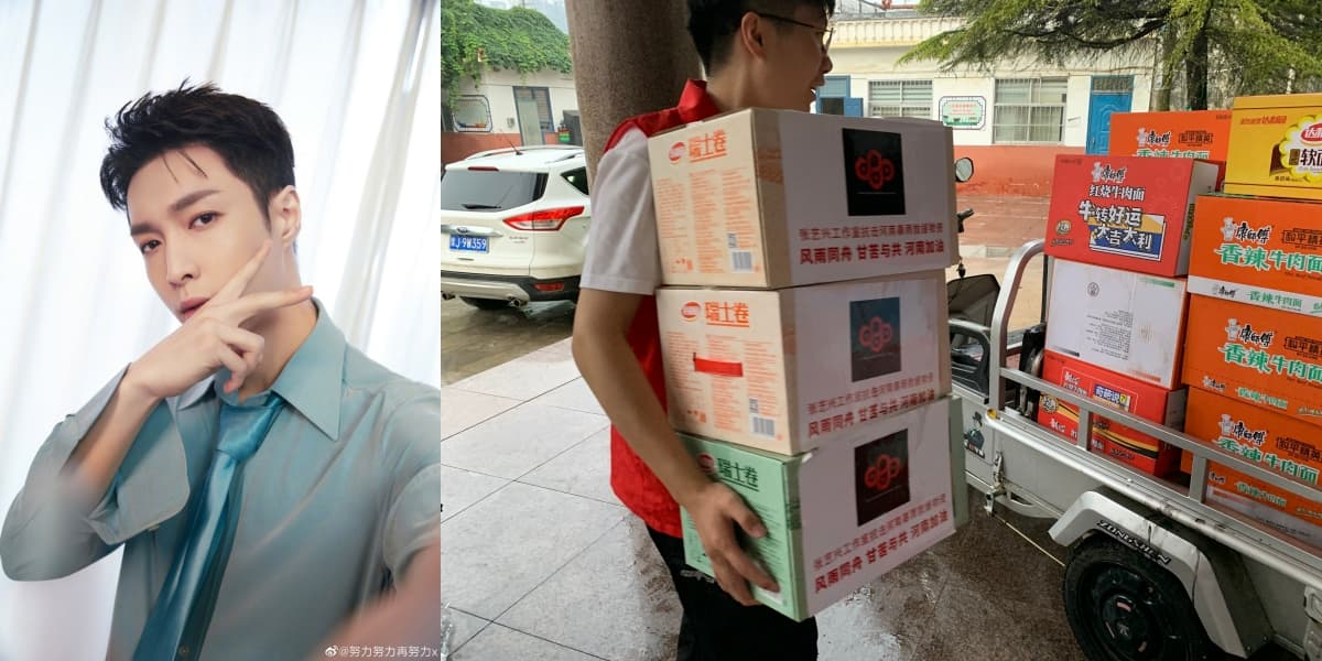 張藝興捐出107萬元救難物資，昨上午便已送到河南災區。（左翻攝張藝興微博，右翻攝音樂人微博）