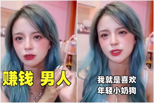 詹白白拍攝反擊酸民影片，直言自己就是喜歡年輕的小奶狗。（翻攝自詹白白抖音）