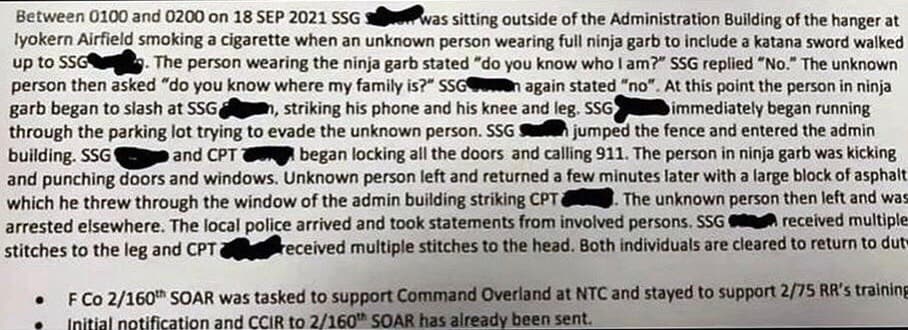 網上流出的軍事文件截圖，案件中的相關人名已被塗黑處理。（翻攝Reddit論壇）