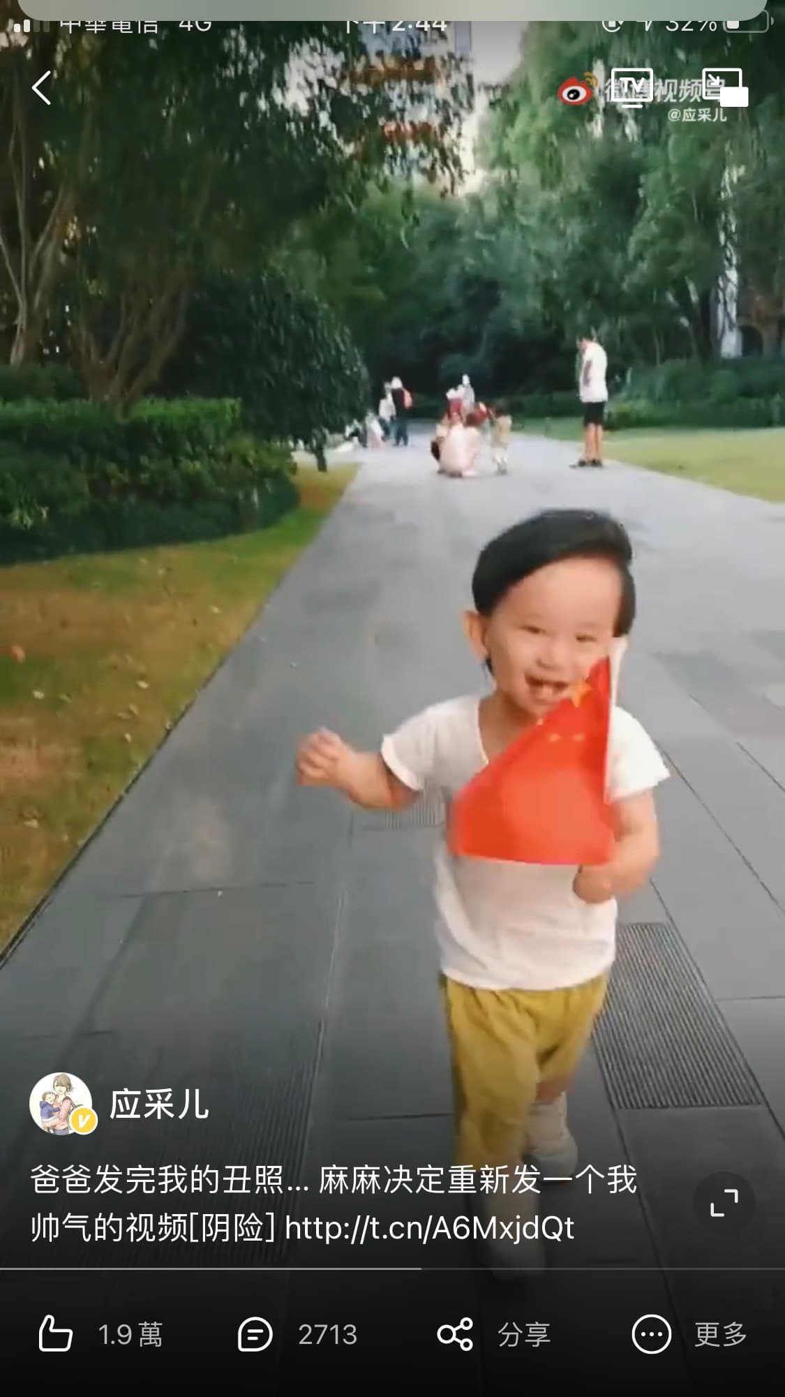 應采兒昨天放上小兒子的新照片，大家才發現小孩長大了。（翻攝自應采兒微博）