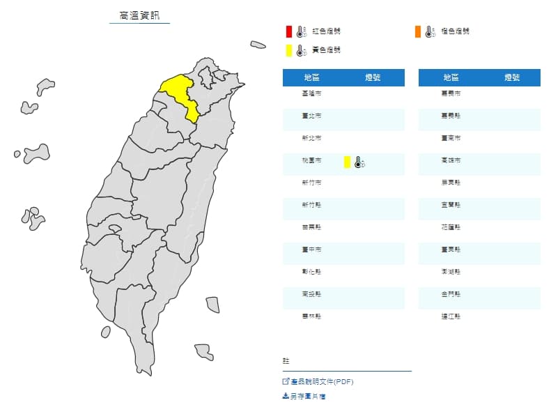 今桃園有高溫警報。（翻攝自氣象局）