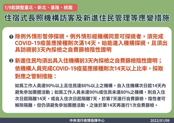 因應疫情，指揮中心調整長照機構探訪規定。（指揮中心提供）