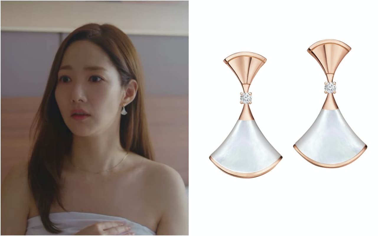 Divas' Dream系列珍珠母貝與密鑲鑽石玫瑰金耳環。NT$83,800。（BVLGARI提供）