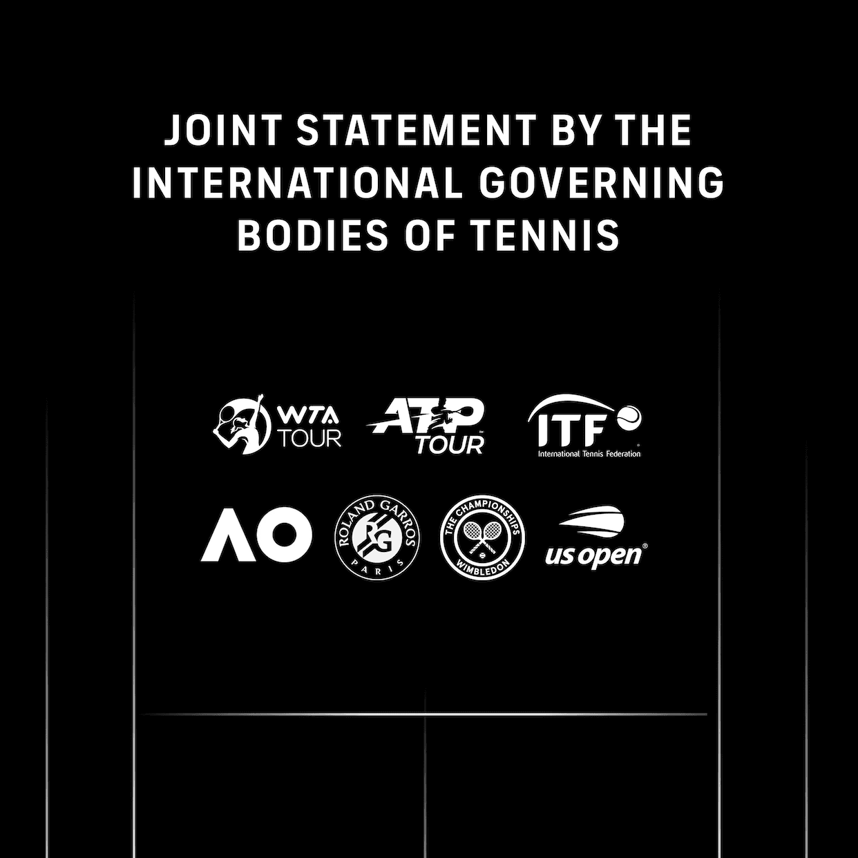 WTA、ATP、ITF和四大滿貫賽發出聯合聲明。（翻攝WTA官網）