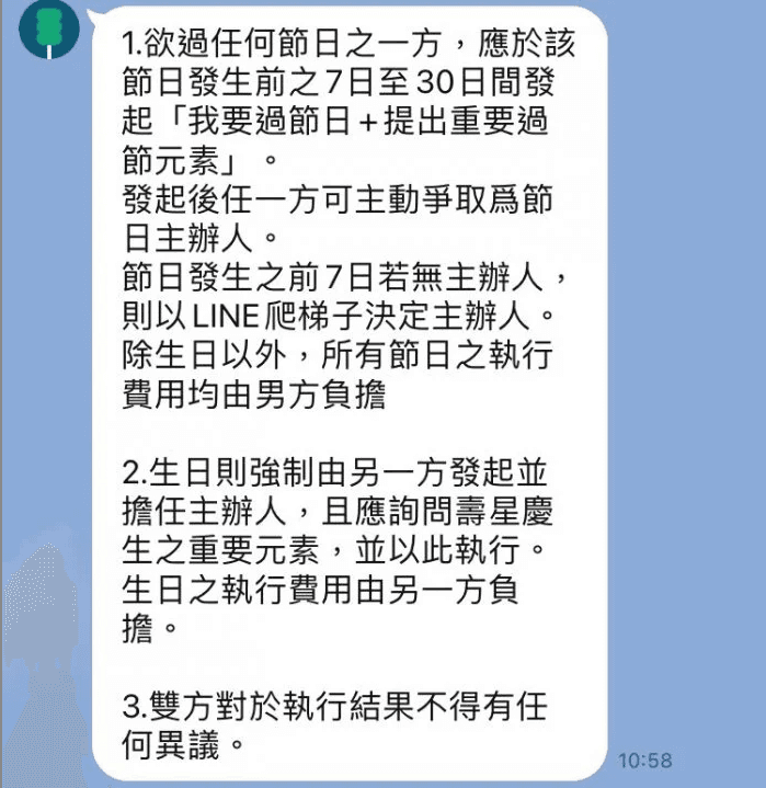 姐姐與姐夫針對過節「約定三章」截圖曝光。（翻攝  Dcard）