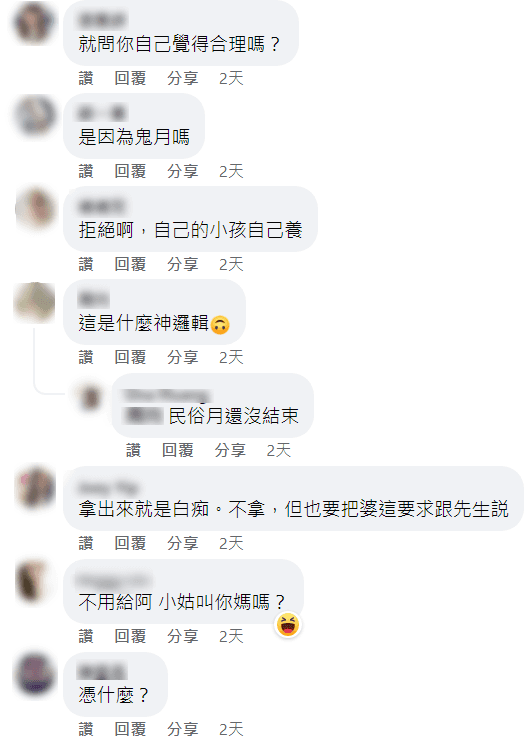 網友覺得婆婆開口向媳婦要錢實在是神邏輯。（翻攝「毒姑九賤婆媳討論區」臉書社團）
