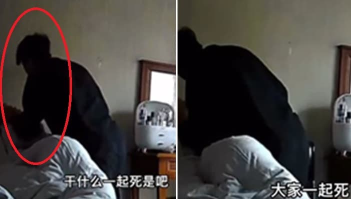 王東不僅狠踹在床上的妻子，甚至還掐她脖子，並狂吼「我弄死妳」。（翻攝Annepple微博）