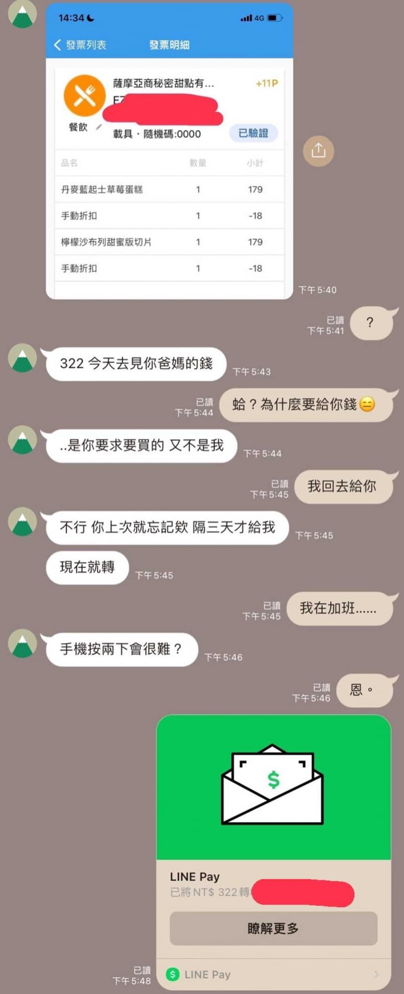 去拜訪女友父母的伴手禮，也要跟女友分帳，甚至像在討債般逼迫女友趕緊轉帳。（翻攝Dcard）