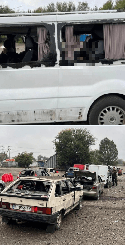 平民車隊遭俄軍襲擊，造成多人死傷，車都被燒成廢鐵。（翻攝推特@igorlachenkov）