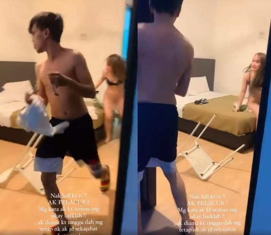 人妻跟蹤老公抓姦，抓包老公嫖妓，當場上前先給小三一巴掌，再揍偷吃男。偷吃男孬到丟半裸女給老婆揍，充滿求生欲逃出門。（翻攝臉書@Ayu Palola）