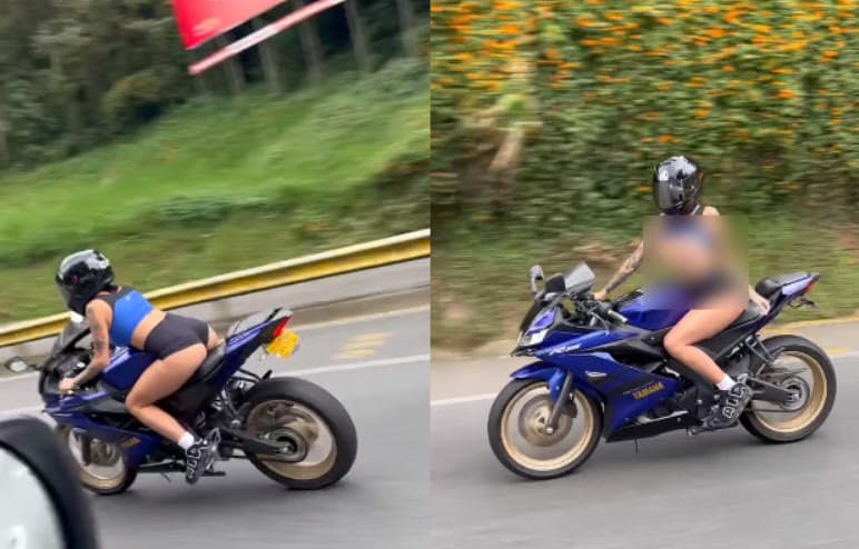 重機女騎士行經狂拍她的男子座車時，掀衣甩乳回敬。（翻攝「BATAMotos」粉絲專頁）