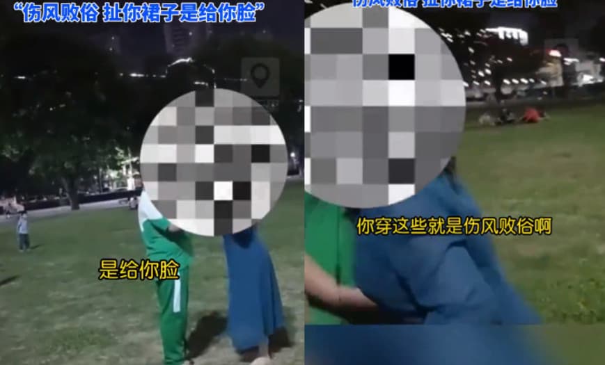 受害女子與男孩母親爭執，兩人甚至一度追打。（翻攝微博@老李滔滔不绝）