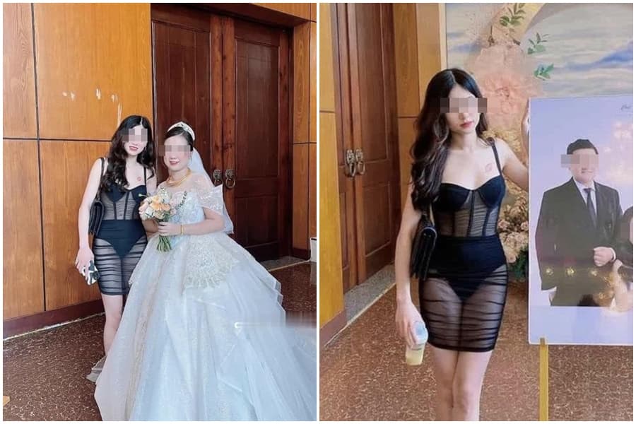 長髮正妹參加婚禮的穿著引發討論。（翻攝自臉書）